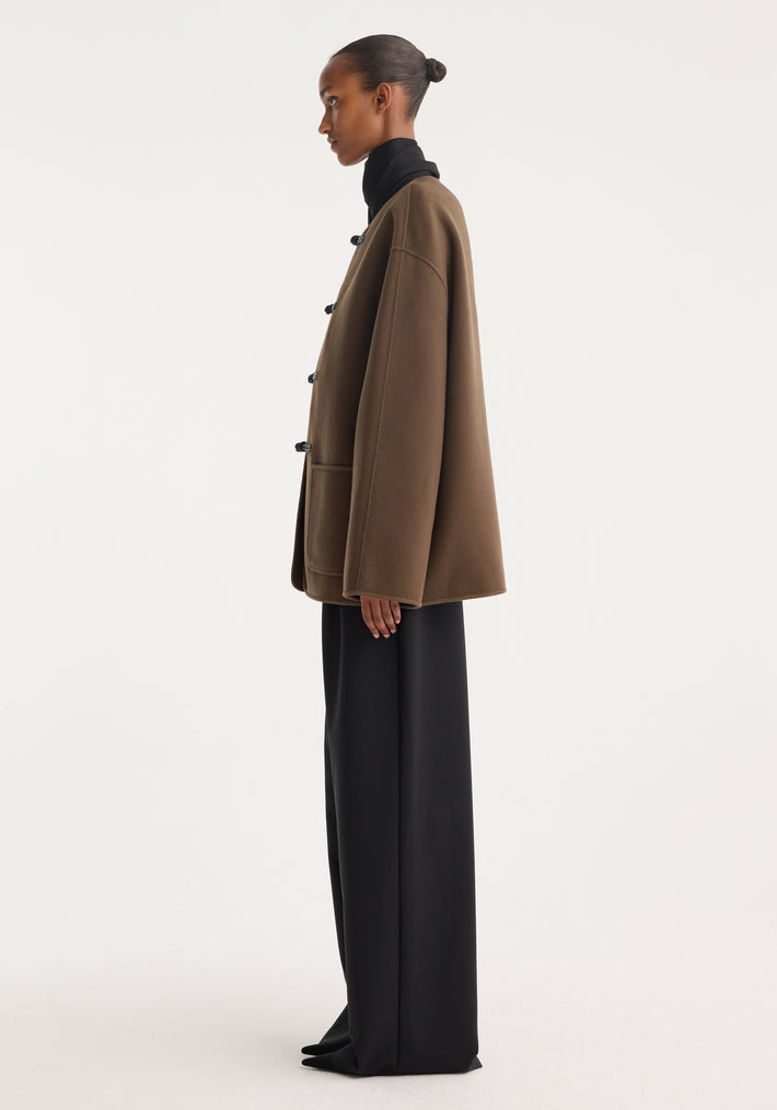 Mandarin double-faced wool jacket | taupe