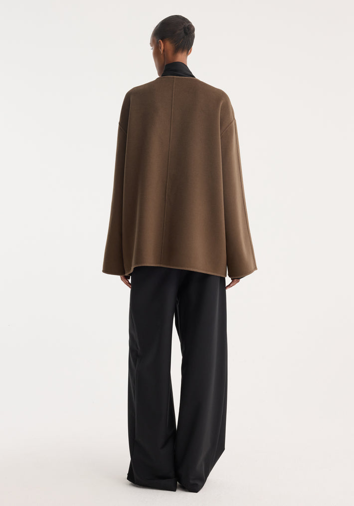 Mandarin double-faced wool jacket | taupe