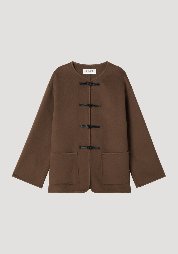 Mandarin double-faced wool jacket | taupe
