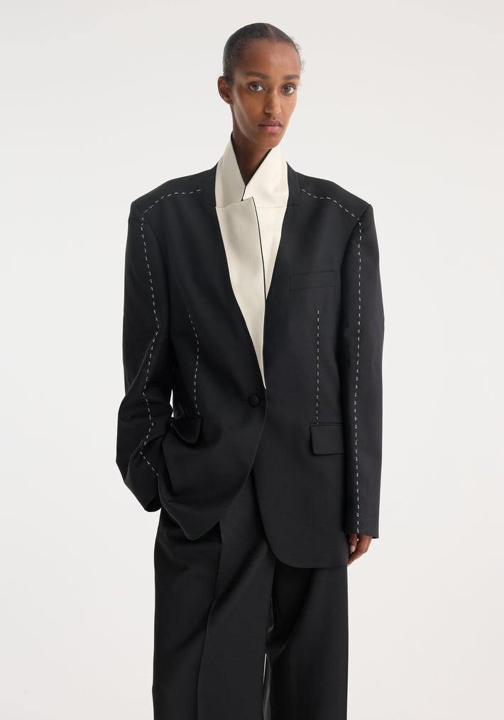 Contrast detail blazer | black