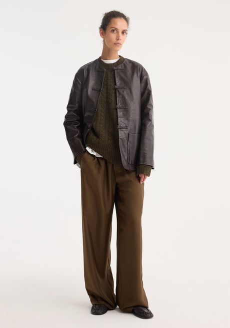 Mandarin leather jacket | mahogany