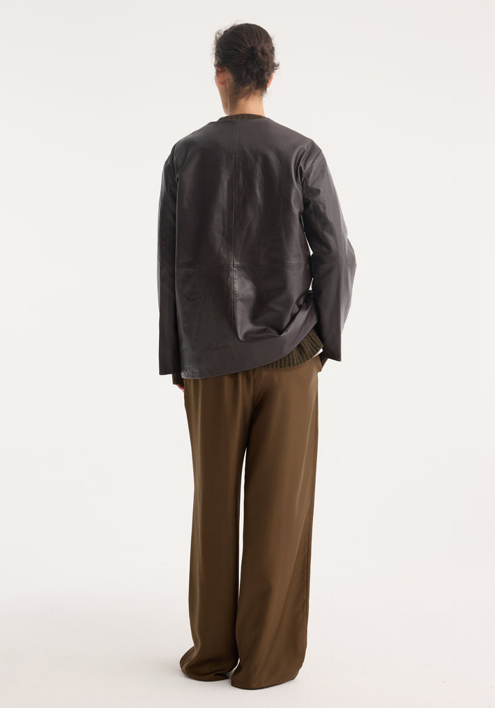 Mandarin leather jacket | mahogany
