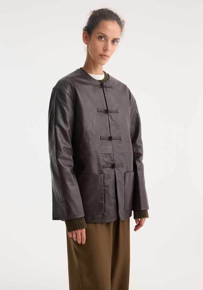 Mandarin leather jacket | mahogany
