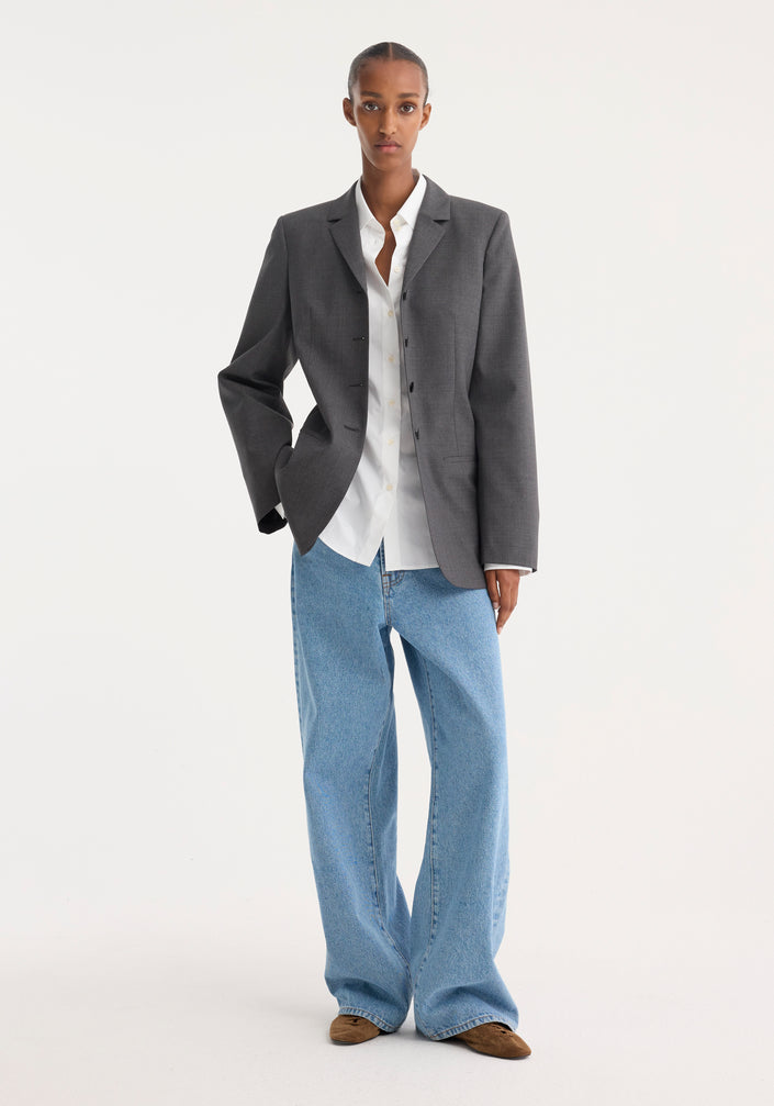 Fitted wool blazer | dark grey melange