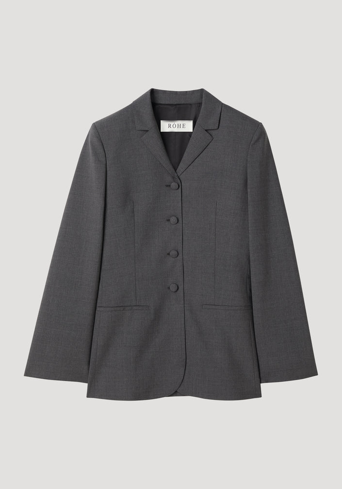 Fitted wool blazer | dark grey melange