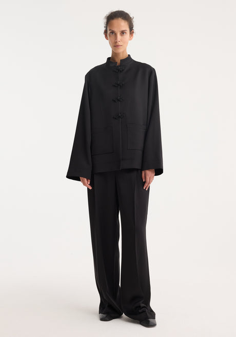 Mandarin satin jacket | black