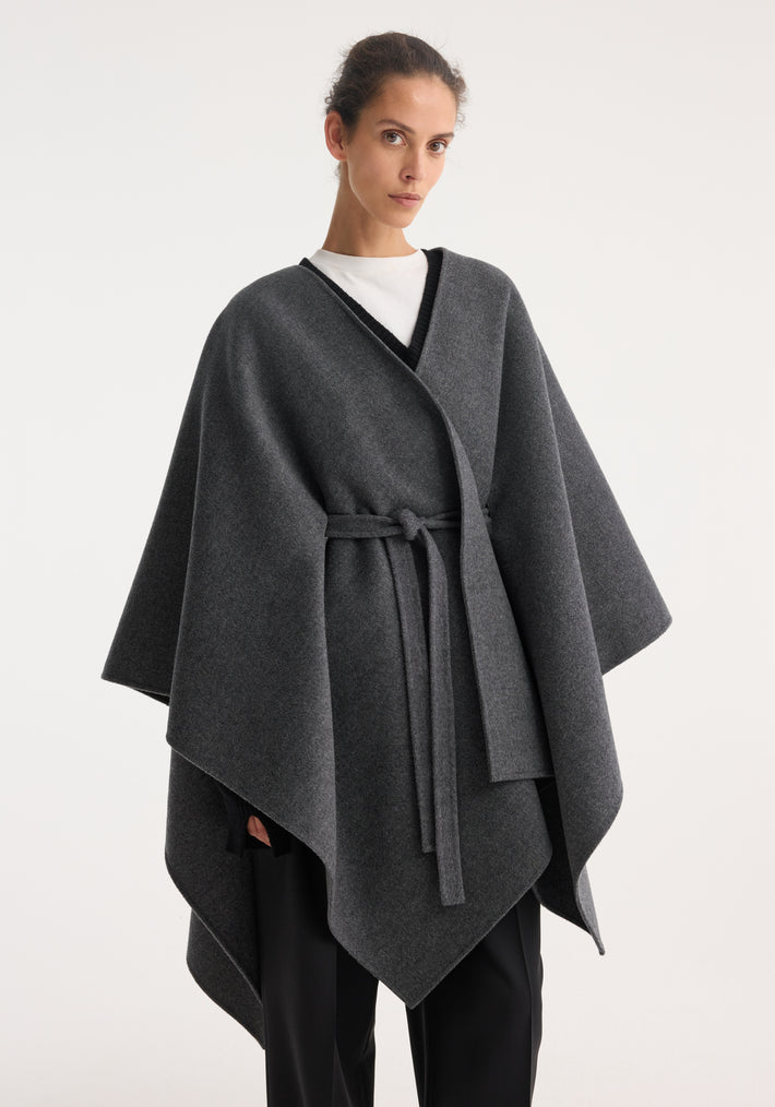 Double-faced belted poncho | mid grey melange