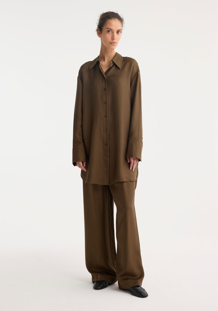 Signature elongated silk shirt | forest