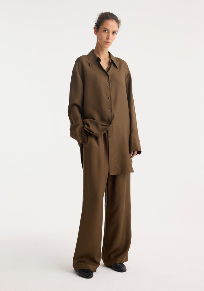 Signature elongated silk shirt | forest