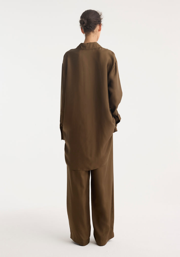 Signature elongated silk shirt | forest