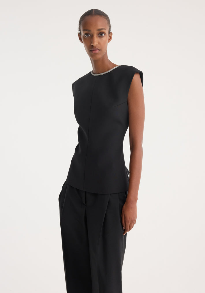 Open back appliqué top | black