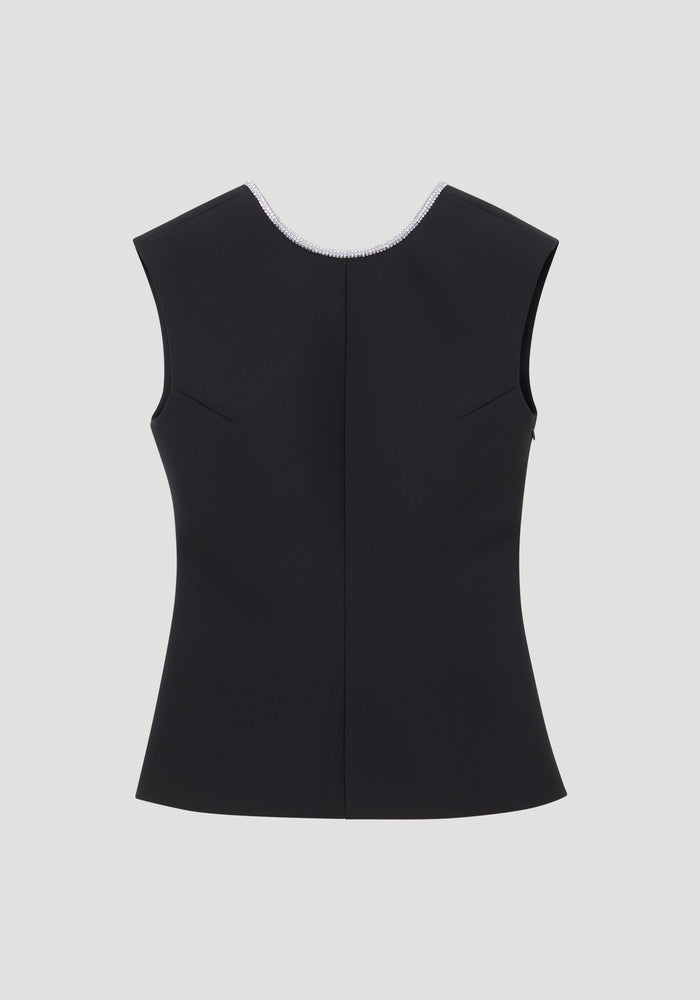 Open back appliqué top | black