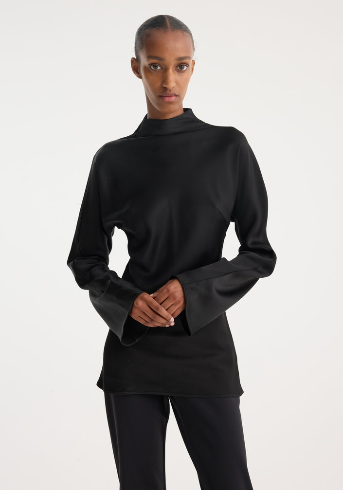 Satin waisted top | black