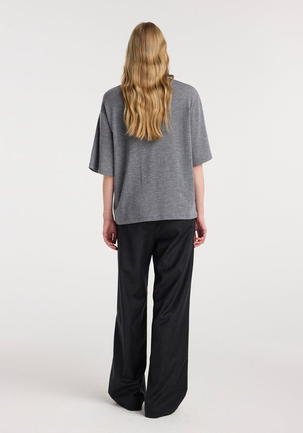 Oversized soft merino t-shirt | mid grey melange