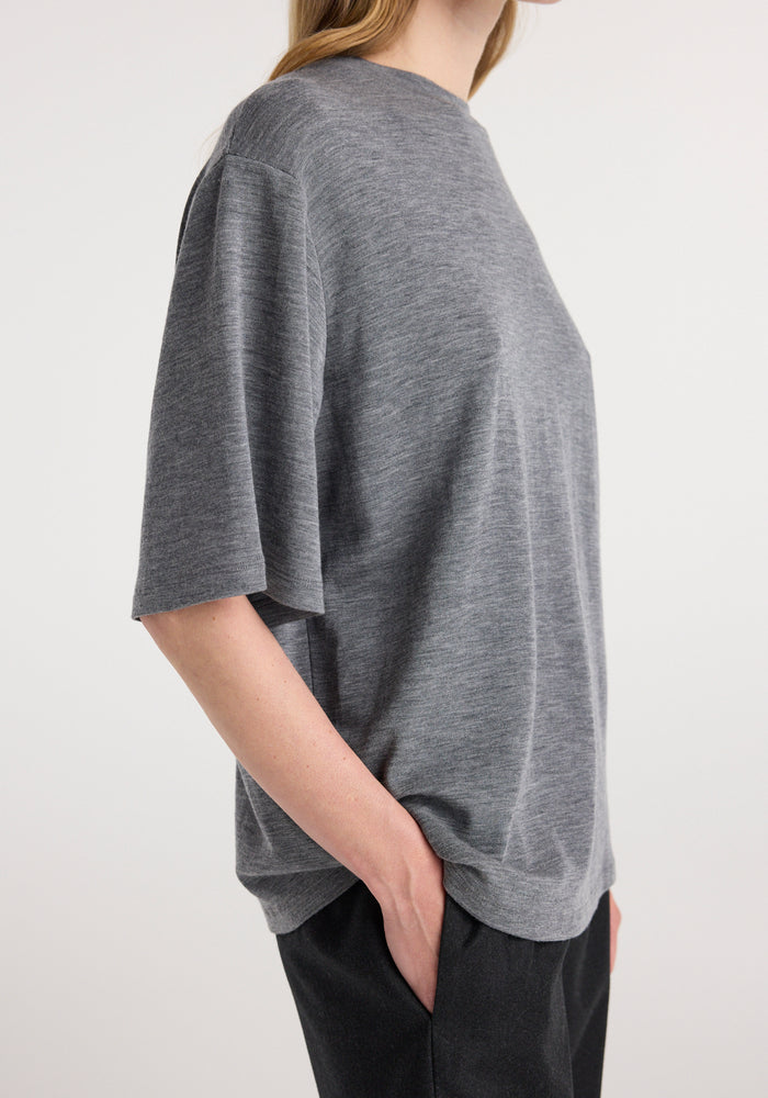 Oversized soft merino t-shirt | mid grey melange