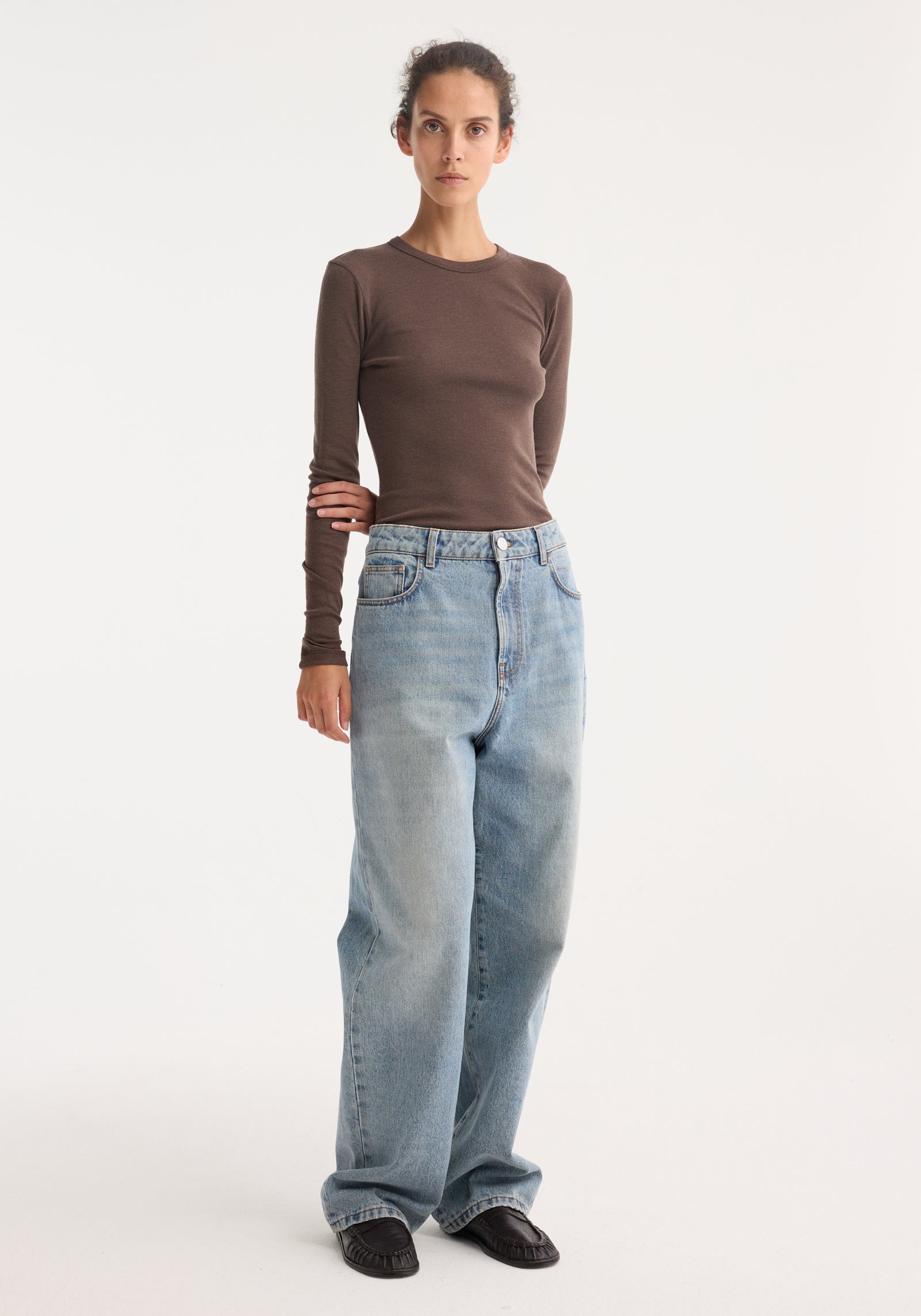 Fine merino long sleeve | brown melange