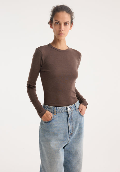 Fine merino long sleeve | brown melange