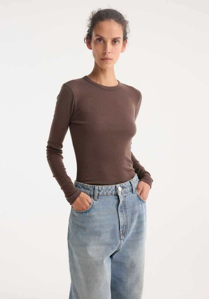 Fine merino long sleeve | brown melange