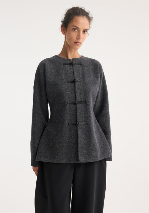 Mandarin waisted cardigan | mid grey melange