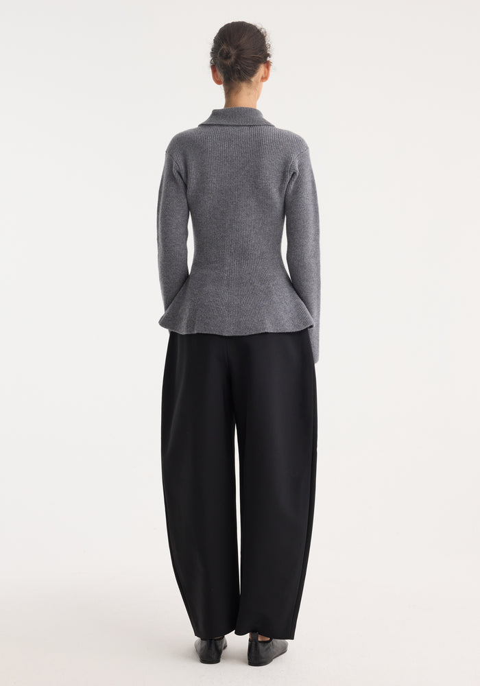 Waisted rib cardigan | dark grey melange