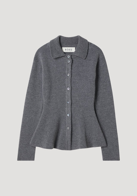 Waisted rib cardigan | dark grey melange
