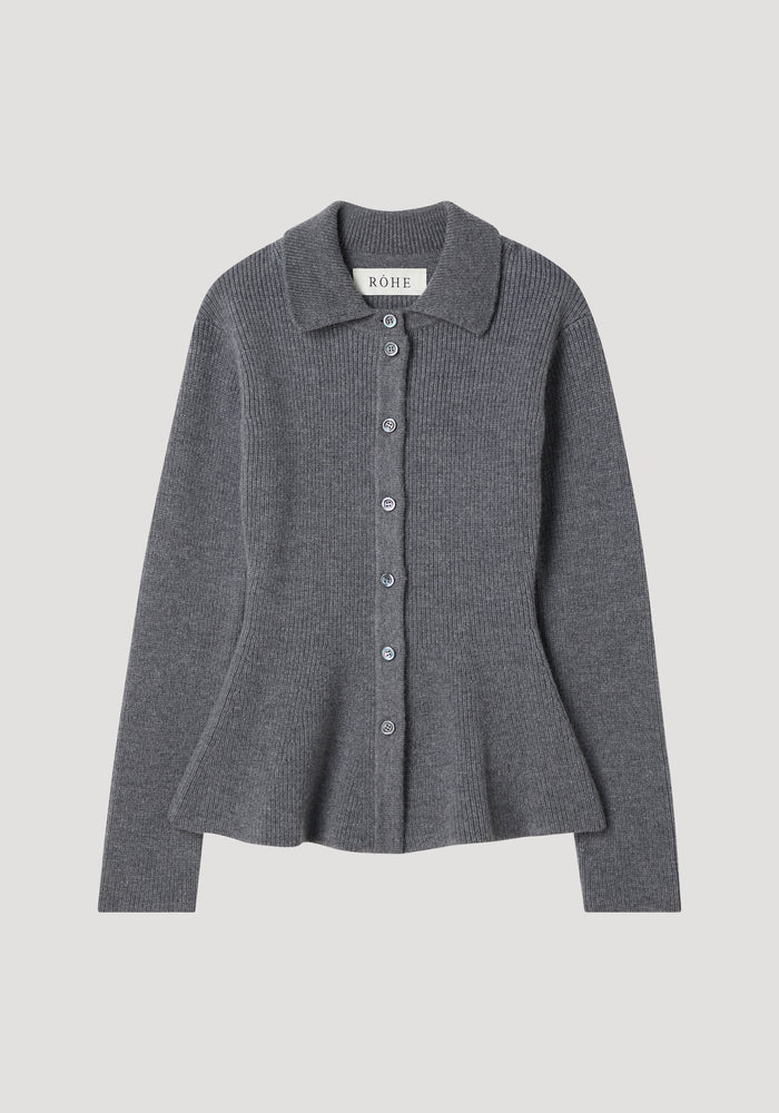 Waisted rib cardigan | dark grey melange