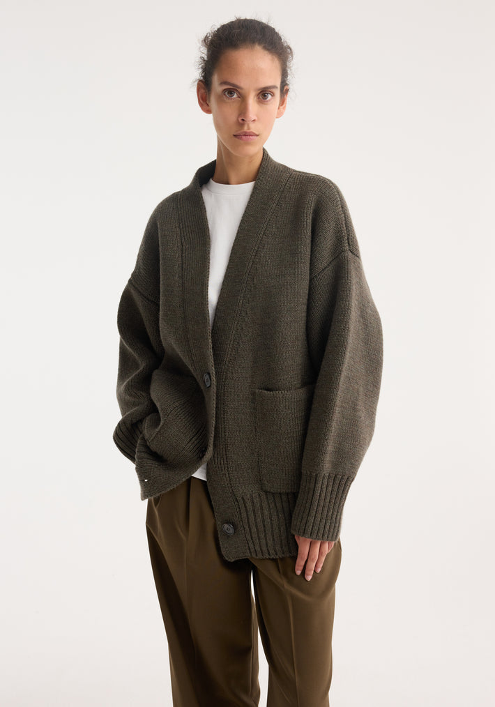 Sculptural compact cardigan | forest melange