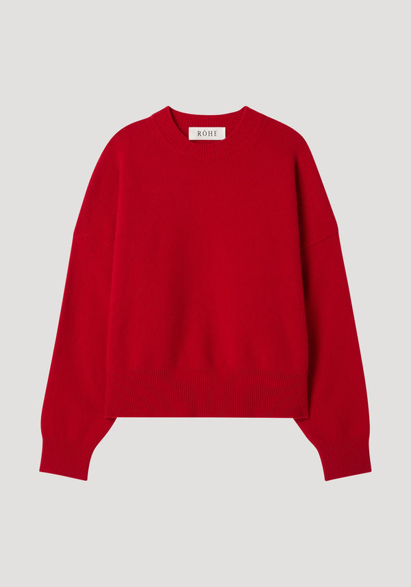 Boiled wool crewneck | rosso: A relaxed-fit, long-sleeved sweater with a crew neck and drop shoulders, featuring a RÓHE label, crafted in superfine wool.