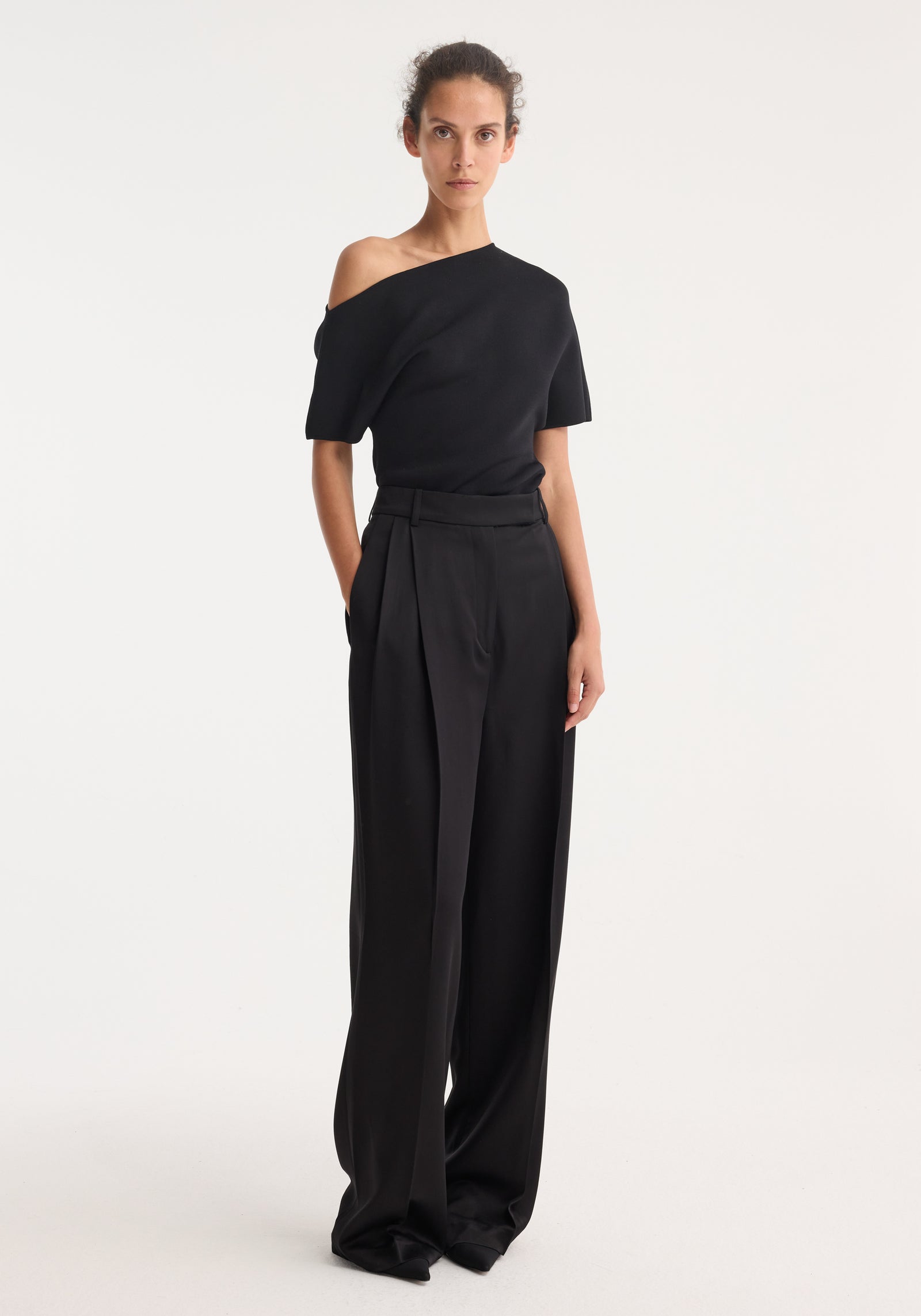High-waist satin trousers | black