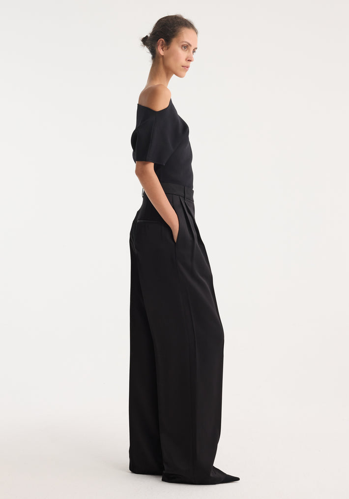 High-waist satin trousers | black