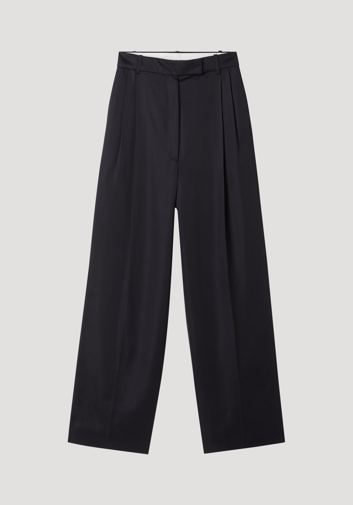 High-waist satin trousers | black