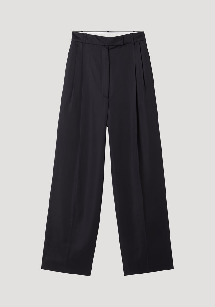 High-waist satin trousers | black
