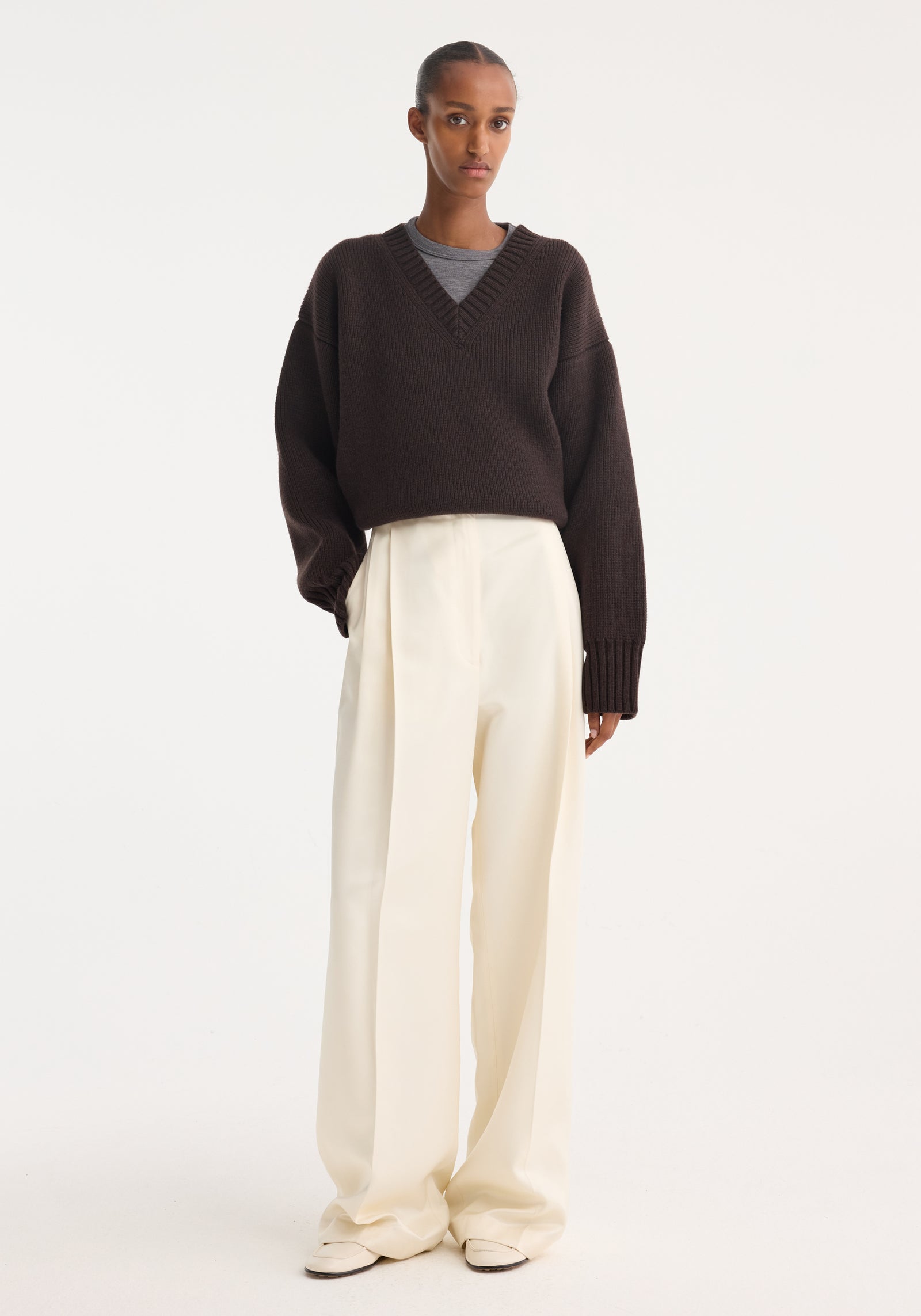 High-waist satin trousers | cream