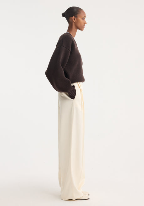 High-waist satin trousers | cream