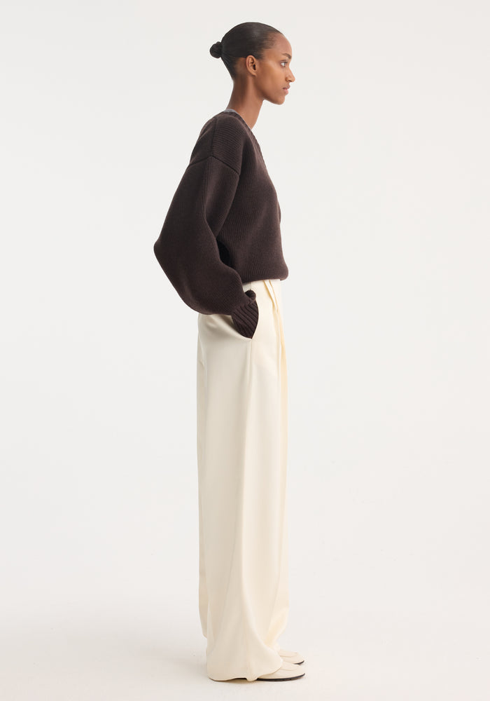 High-waist satin trousers | cream