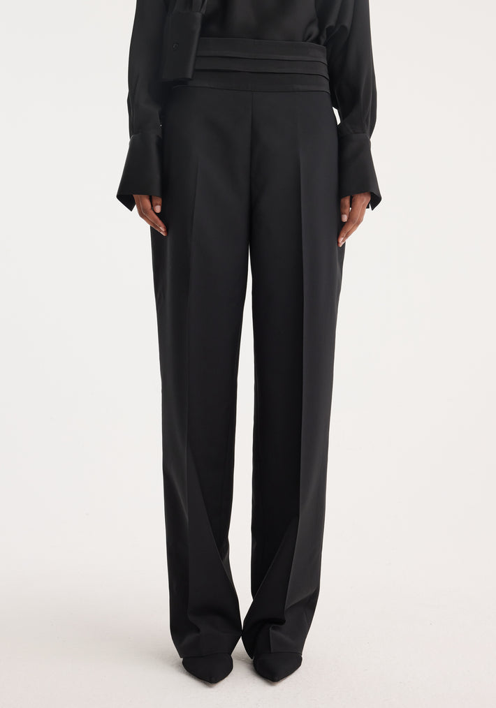 Satin cumberband trousers | black