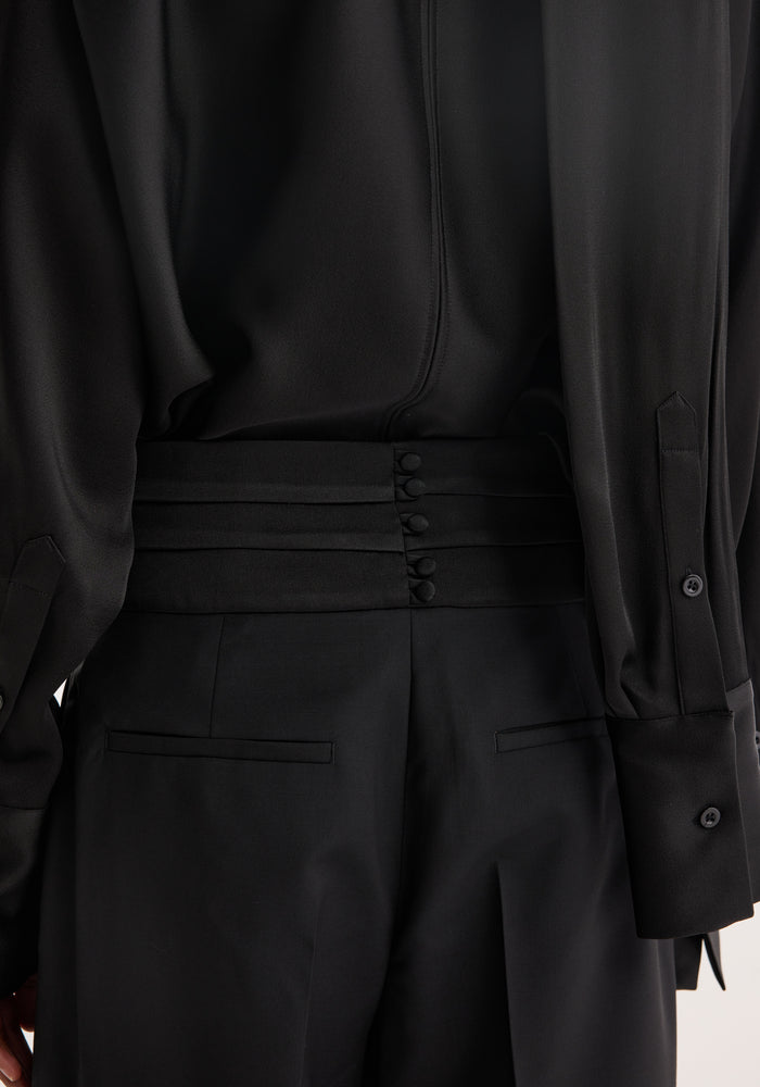 Satin cumberband trousers | black