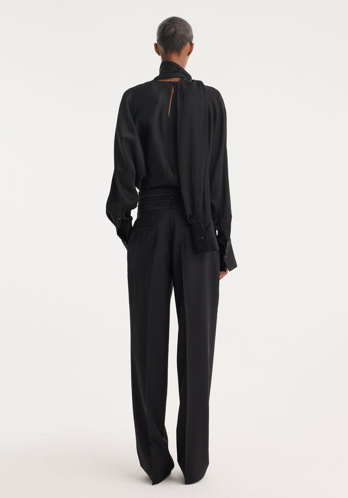 Satin cumberband trousers | black
