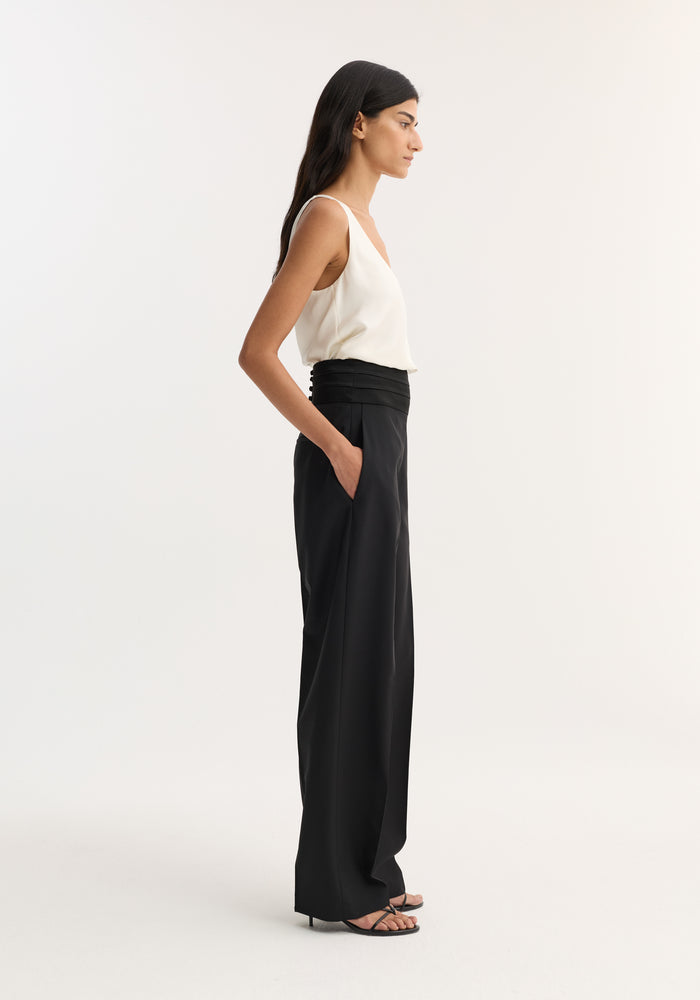 Satin cumberband trousers | black