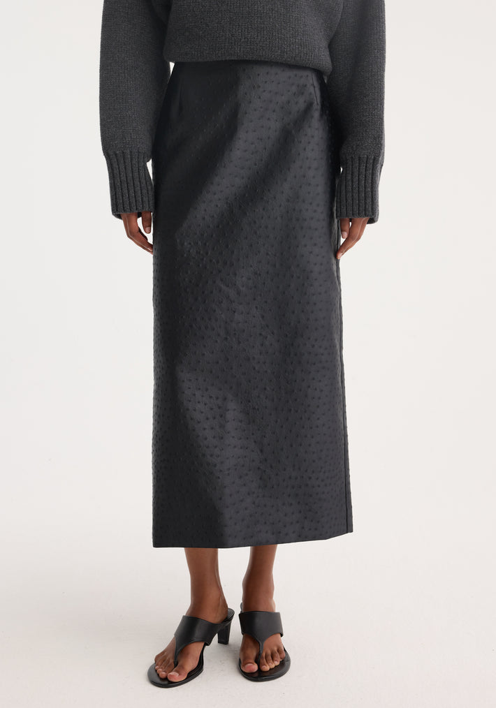 Ostrich satin column skirt | black