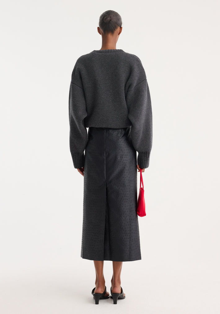 Ostrich satin column skirt | black