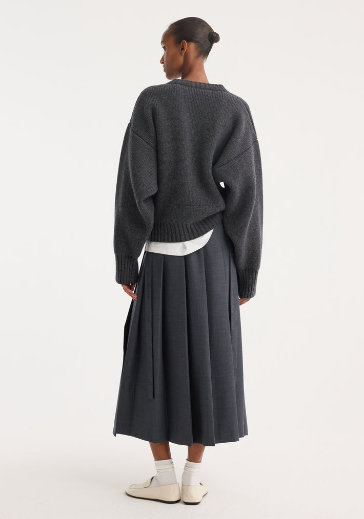 Pleated wrap skirt | dark grey melange