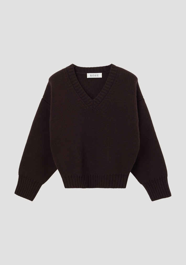 Sculptural compact v-neck | dark brown