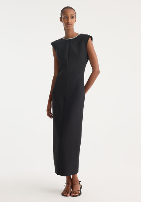 Open back appliqué dress | black