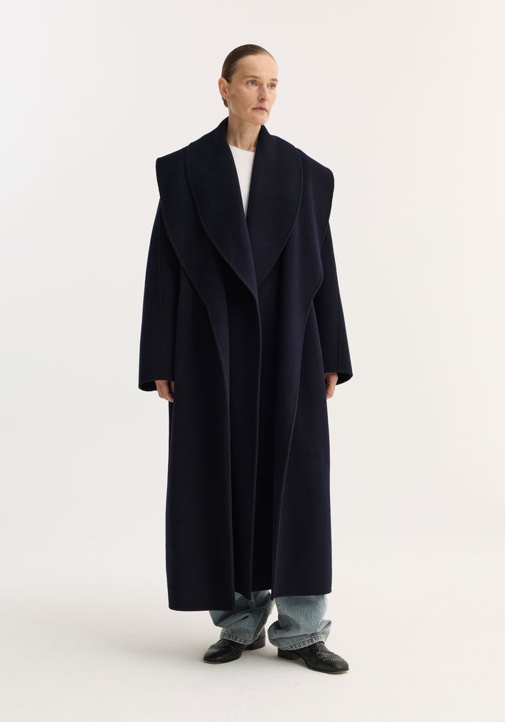Signature double-faced scarf coat | navy