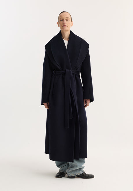 Signature double-faced scarf coat | navy