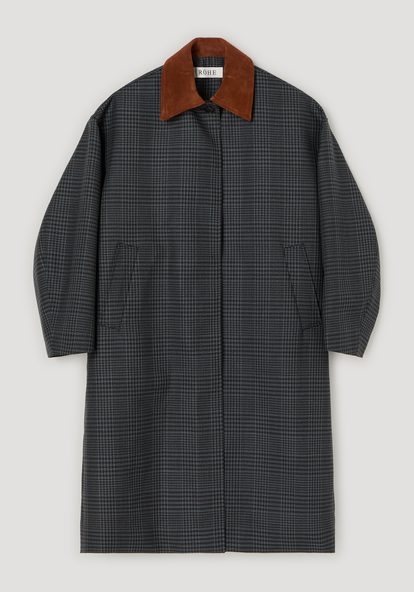 Suede collar check coat | black / grey check