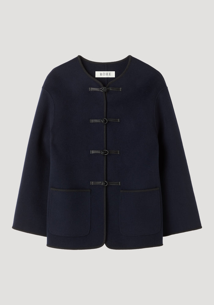 Mandarin double-faced wool jacket | navy