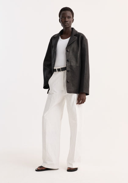 Leather jacket with small lapel– Róhe