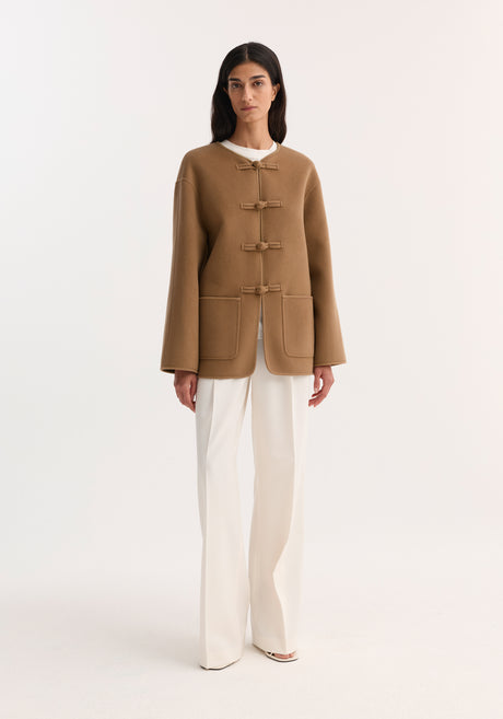 Mandarin double-faced wool jacket | camel